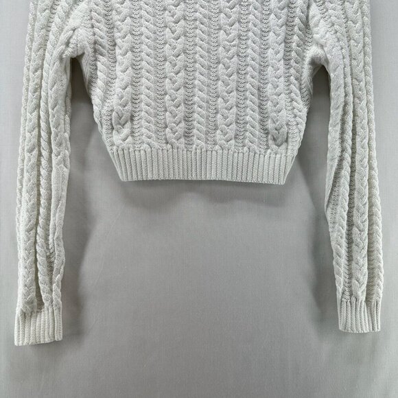 Love Tree Cropped Sweater Women Sz S Cable Knit Pullover V-Neck Minimalist White - Picture 6 of 11